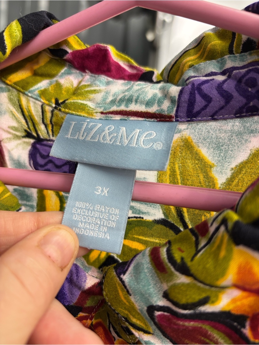 Liz & Me Floral Hawaiian Button-Up Shirt - Multicolor Bold Vibrant Tropical 3X - Picture 4 of 16